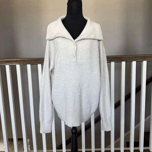 Aerie Soft Waffle Knit Collard‎ Slouchy Oversized Pullover Sweater Cream Medium
